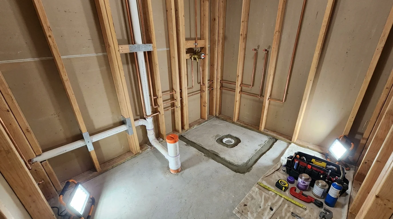 Bathroom rough-in plumbing during remodel by Johns Plumbing LLC in Valdosta