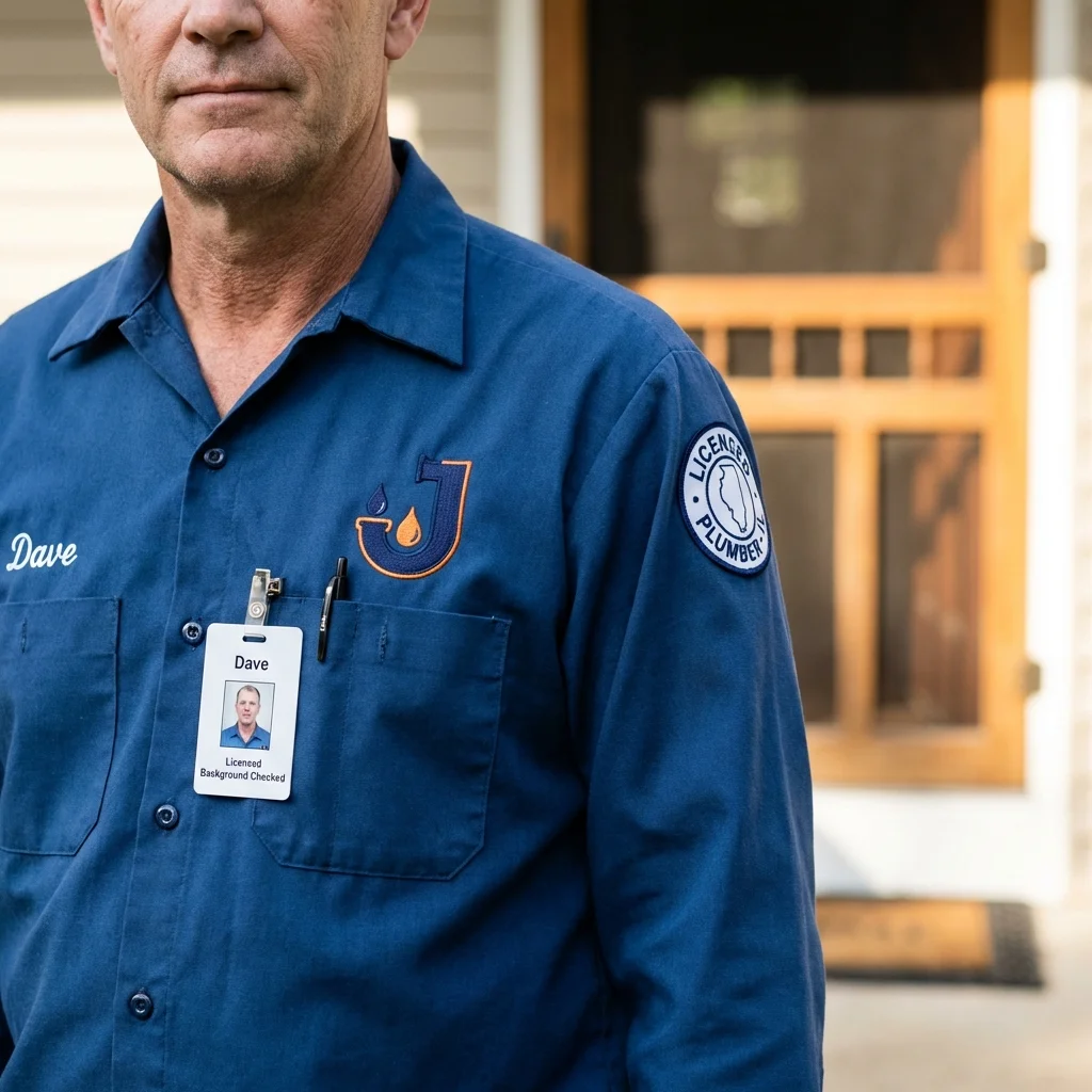 Licensed plumber showing ID badge in Valdosta, GA