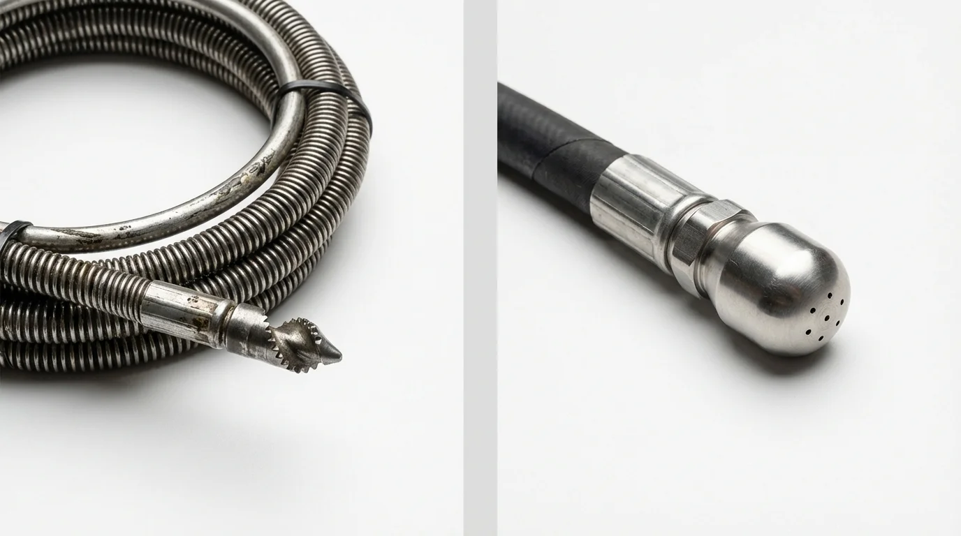 Drain snake cable and hydro jetting nozzle used for drain cleaning in Valdosta, GA