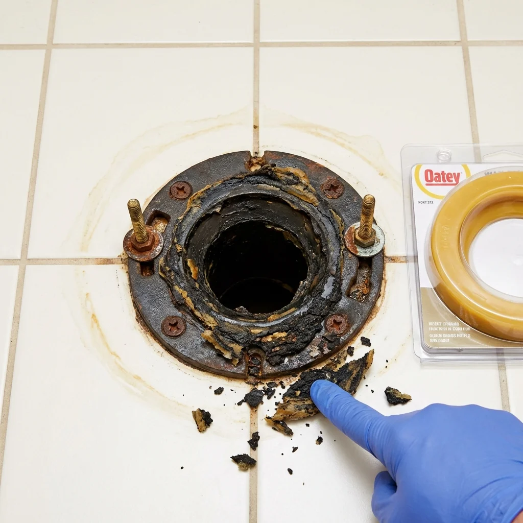 Failed wax ring showing water seepage at the base of a toilet in a Valdosta, GA home